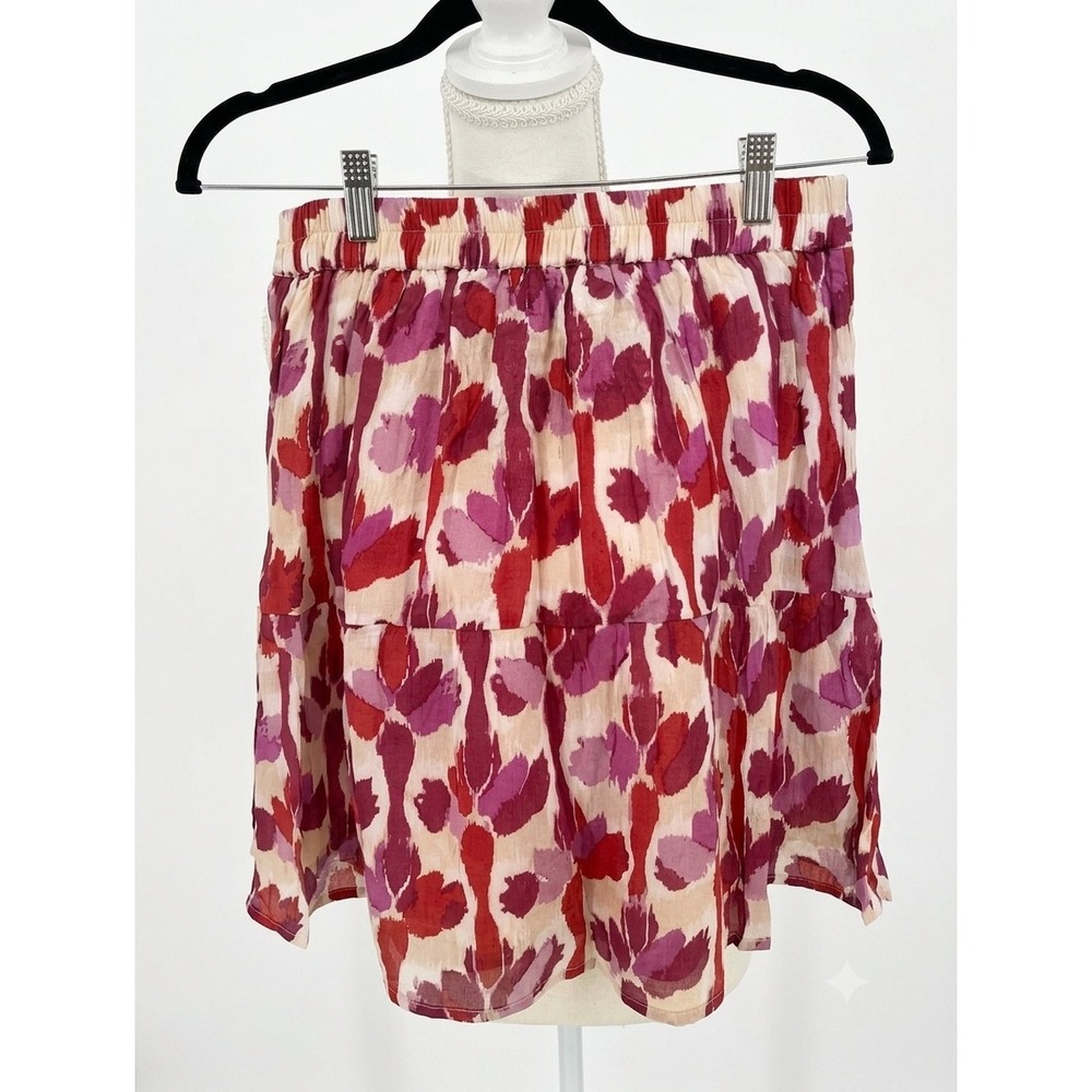 Elizabeth and James Isabel Mini Skirt Pink Red Floral Smocked Silk Blend Small